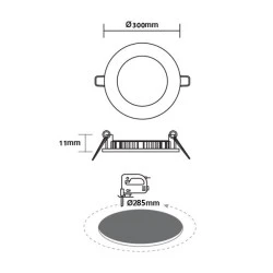 Led panel στρόγγυλο χωνευτό λευκό 24W 230V 4000k ενδιάμεσο λευκό φως 1710lm δέσμης 110° 25000h
