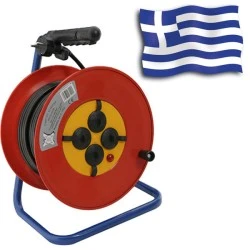 Μπαλαντέζα-καρούλι μεταλλικό με καλώδιο 25μ 3x2,5mm 4 πρίζες σούκο, λυχνία και πώμα ασφαλείας