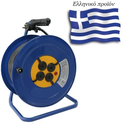 Μπαλαντέζα-καρούλι μεταλλικό με καλώδιο 40μ 3x2,5mm 4 πρίζες σούκο, λυχνία και πώμα ασφαλείας