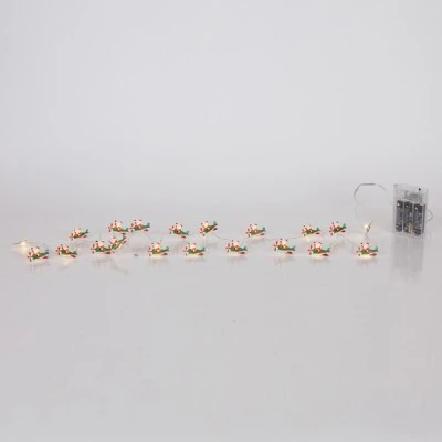 20 mini led Άγιος Βασίλης με αεροπλάνο με θερμό λευκό φως, μπαταρία 3xΑΑ, χρονοδιακόπτη & ασημί χάλκινο καλώδιο  IP20