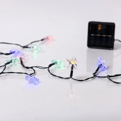 60 led λαμπάκια αστέρια πλαστικά σε σειρά πολύχρωμο φως με ηλιακό συλλέκτη & αισθητήρα φωτός, 8 προγράμματα & πράσινο pvc καλώδιο IP44