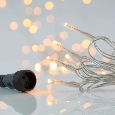 100 led λαμπάκια σε σειρά 3mm ρεύματος 4 επεκτάσεις έως 3 σετ με  διάφανο pvc καλώδιο θερμό λευκό με προέκταση παροχής 3m IP44
