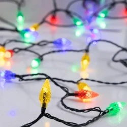 100 led λαμπάκια με πολύχρωμα διαμάντια 3cm με τροφοδοσία ρεύματος πράσινο pvc καλώδιο & προέκταση παροχής 3m IP44