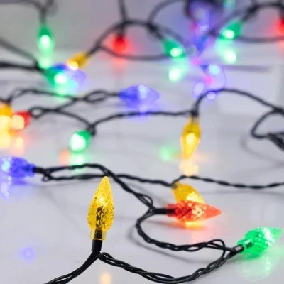 100 led λαμπάκια με πολύχρωμα διαμάντια 3cm με τροφοδοσία ρεύματος πράσινο pvc καλώδιο & προέκταση παροχής 3m IP44