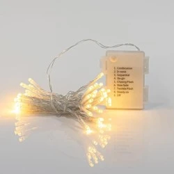 96 led σε σειρά θερμό λευκό φως battery box 3xΑΑ,με 8 προγράμματα & μνήμη, χρονοδιακόπτη & διάφανο pvc καλώδιο IP44