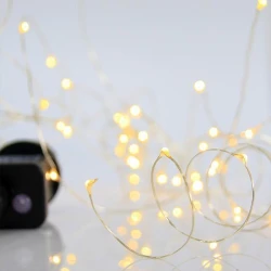 100 mini LED διακοσμητικά λαμπάκια με μετασχηματιστή, 8 προγράμματα, ασημί χάλκινο καλώδιο, θερμό λευκό φως ανά 10cm, παροχή 5m IP44