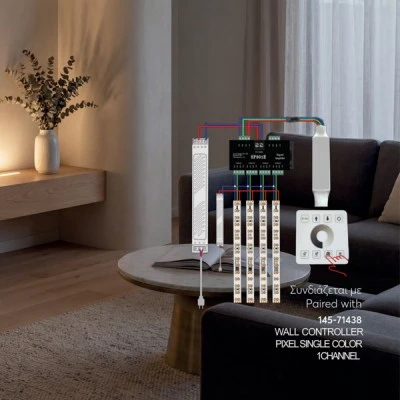 Ταινία LED COB pixel 5m 12W 24V θερμό φως 3000k 360 LED/m IP20 CRI>90