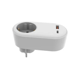 Αντάπτορας σούκο με 2 USB (Type-C + Type-A) λευκός με προστασία επαφών
