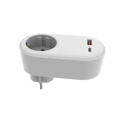 Αντάπτορας σούκο με 2 USB (Type-C + Type-A) λευκός με προστασία επαφών