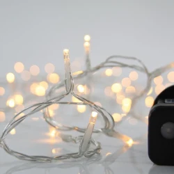 50 led λαμπάκια σε σειρά με θερμό φως 8 προγράμματα & μνήμη, διάφανο καλώδιο και 4,5v μετασχηματιστή IP44