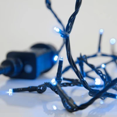 240 led λαμπάκια σε σειρά μπλε φως με 8 προγράμματα & μνήμη 31v μετασχηματιστή & πράσινο pvc καλώδιο IP44