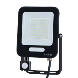 Προβολέας led 50W smd 160-265V με περιστρεφόμενο ανιχνευτή κίνησης σε μαύρο χρώμα IP54 4000K plus ενδιάμεσο φως 