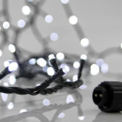 100 LED διακοσμητικά λαμπάκια 3mm με μετασχηματιστή 31V, δυνατότητα σύνδεσης έως 3 σετ, πράσινο καλώδιο PVC, λευκό φως ανά 5cm, παροχή 3m IP44