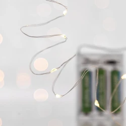 20 mini LED λαμπάκια μπαταρίας 3xAA με θερμό λευκό φως, ασημί χάλκινο καλώδιο και IP20