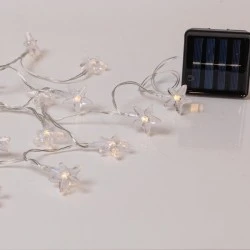 60 led λαμπάκια αστέρια πλαστικά σε σειρά θερμό λευκό φως,8 προγράμματα με ηλιακό συλλέκτη και αισθητήρα φωτός ,διάφανο pvc καλώδιο IP44