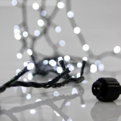 100 led λαμπάκια σε σειρά ρεύματος 31V μετασχηματιστή με 4 επεκτάσεις έως 3 σετ, πράσινο pvc καλώδιο ψυχρό χρώμα φωτός IP44