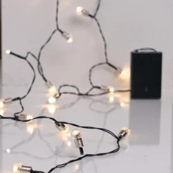 20 led διακοσμητικές vintage μπαλίτσες σε θερμό λευκό led, μπαταρία 3xAA με χρονοδιακόπτη & πράσινο pvc καλώδιο IP20 