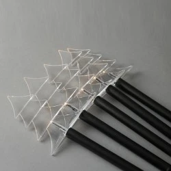 5 led λαμπάκια θερμό λευκό φως σε σειρά 5 δέντρα με ραβδί για έδαφος 37cm & ηλιακό συλλέκτη με αισθητήρα, μαύρο pvc καλώδιο IP44