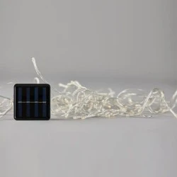 72 led λαμπάκια σε θερμό φως με ηλιακό συλλέκτη, αισθητήρα φωτός, πρόγραμμα και διάφανο pvc καλώδιο h70 x w225cm IP44