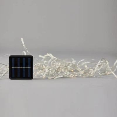 72 led λαμπάκια σε θερμό φως με ηλιακό συλλέκτη, αισθητήρα φωτός, πρόγραμμα και διάφανο pvc καλώδιο h70 x w225cm IP44