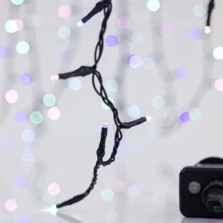 100 led λαμπάκια σε σειρά opal χρωματιστό φως με 8 προγράμματα & μνήμη, μετασχηματιστή 31V & πράσινο pvc καλώδιο IP44