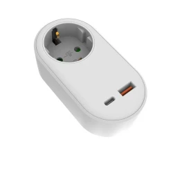 Αντάπτορας σούκο με 2 USB (Type-C + Type-A) λευκός με προστασία επαφών
