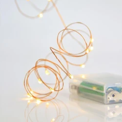20 mini LED λαμπάκια μπαταρίας 3xAA με θερμό λευκό φως, μπρονζέ χάλκινο καλώδιο και IP20