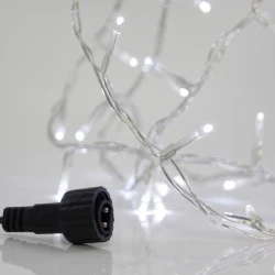 100 led  λαμπάκια σε σειρά με τροφοδοσία ρεύματος  με 4 επεκτάσεις έως 3 σετ, διάφανο pvc καλώδιο ψυχρό χρώμα φωτ΄ός ανά 5cm IP44
