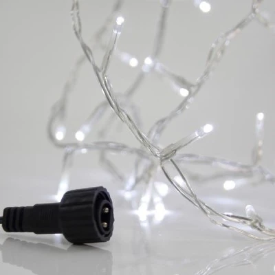 100 led  λαμπάκια σε σειρά με τροφοδοσία ρεύματος  με 4 επεκτάσεις έως 3 σετ, διάφανο pvc καλώδιο ψυχρό χρώμα φωτ΄ός ανά 5cm IP44