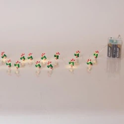 20 mini led ζαχαρωτό με πράσινο φιόγκο με θερμό λευκό φως, μπαταρία 3xΑΑ, χρονοδιακόπτη & ασημί χάλκινο καλώδιο IP20