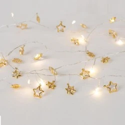 20 mini led με διακοσμητικά αστέρια λειτουργία μπαταρίας & χρονοδιακόπτη  θερμό λευκό χρώμα φωτός χάλκινο καλώδιο IP20