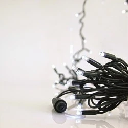 100 led λαμπάκια σε σειρά 90 λευκά &10 λευκά flash led 3 επεκτάσεις ΄έως 9 σετ, πράσινο καουτσούκ καλώδιο IP65