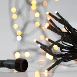 100 led λαμπάκια σε σειρά  31V με μετασχηματιστή 4 επεκτάσεις έως 3 σετ πράσινο pvc καλώδιο σε θερμό χρώμα φωτός & 9 λευκά flash led IP44