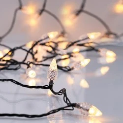 100 led λαμπάκια σε σειρά με διάφανα διαμάντια  με τροφοδοσία μπαταρίας σταθερό πράσινο pvc καλώδιο & θερμό λευκό χρώμα φωτός IP44