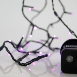 100 led λαμπάκια σε σειρά μωβ φως με 8 προγράμματα & μνήμη, μετασχηματιστή 31V & πράσινο pvc καλώδιο IP44