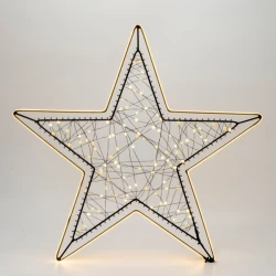 Φωτιζόμενο αστέρι 48x45cm με 100 mini LED και θερμό λευκό COB LED, μετασχηματιστή, μαύρο μεταλλικό σκελετό και παροχή 3m IP44