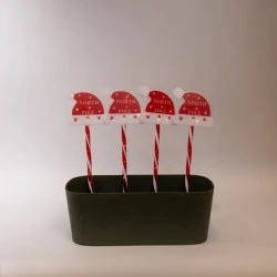 36 mini led, 4 πλαστικές πινακίδες με χριστουγεννιάτικο σκούφο με ηλιακό συλλέκτη, αισθητήρα & 8 προγράμματα