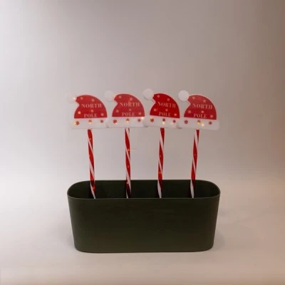 36 mini led, 4 πλαστικές πινακίδες με χριστουγεννιάτικο σκούφο με ηλιακό συλλέκτη, αισθητήρα & 8 προγράμματα