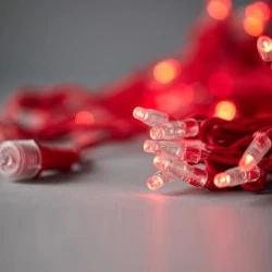 100 led λαμπάκια σε σειρά με κόκκινο χρώμα φωτός τροφοδοσία ρεύματος επεκτάσιμα με καουτσούκ καλώδιο & προέκταση παροχής 1,5m IP65