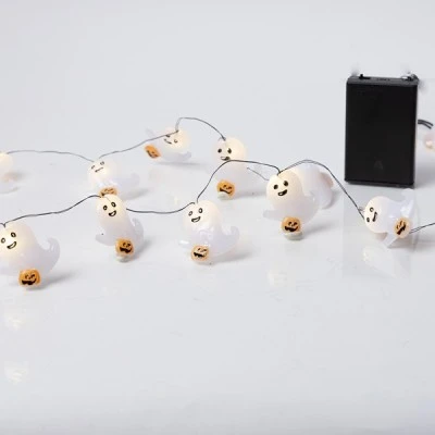 20 mini led σχέδιο φαντασματάκια με κολοκύθες σε θερμό λευκό φως, μπαταρία 3xΑΑ, χρονοδιακόπτη & μαύρο χάλκινο καλώδιο IP20