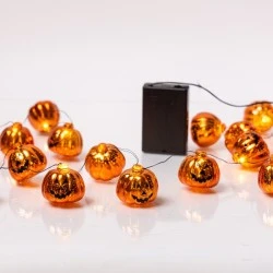20 mini led σχέδιο πορτοκαλί κολοκύθες halloween σε θερμό λευκό φως, μπαταρία 3xΑΑ, χρονοδιακόπτη & μαύρο χάλκινο καλώδιο IP20 