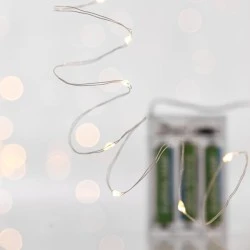 20 led σε σειρά λαμπάκια σε θερμό λευκό μπαταρίας 3xΑΑ με χρονοδιακόπτη & ασημί χάλκινο καλώδιο IP20