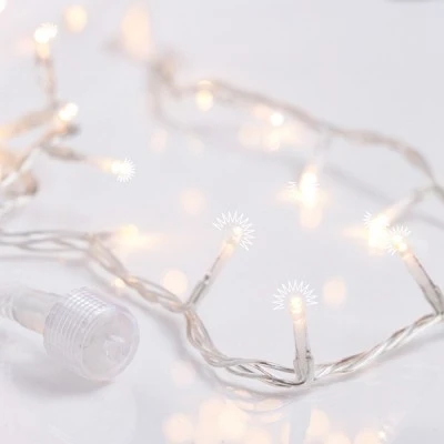 300 flash led λαμπάκια σε σειρά θερμό λευκό με 4 επεκτάσεις έως 3 σετ, 31v μετασχηματιστή & διάφανο pvc καλώδιο IP44