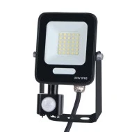 Προβολέας led 20W smd 6500K ψυχρό φως 2400lm με περιστρεφόμενο ανιχνευτή κίνησης μαύρος στεγανός IP54 plus