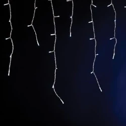 175 led λαμπάκια βροχή σε θερμό φως και 20 flash led με σταθερό πρόγραμμα διάφανο καλώδιο και μετασχηματιστή 31V h50 x w750cm IP44