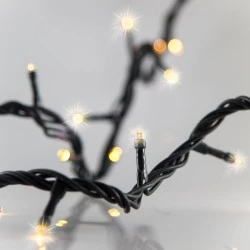 300 flash led λαμπάκια σε σειρά με θερμό λευκό φως με 4 επεκτάσεις έως 3 σετ, 31v μετασχηματιστή & πράσινο pvc καλώδιο IP44