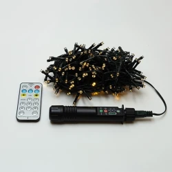Σειρά 400 LED 3mm με φορητό φορτιστή μπαταρίας 24-31V 1800mAh, 8 προγράμματα, τηλεχειριστήριο, θερμό λευκό φως, πράσινο PVC καλώδιο IP44