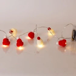 10 led σχέδιο με υφασμάτινα σκουφάκια σε θερμό λευκό φως,μπαταρία 3xΑΑ,χρονοδιακόπτη & διάφανο pvc καλώδιο IP20 10 led σχέδιο με υφασμάτινα σκουφάκια σε θερμό λευκό φως,μπαταρία 3xΑΑ,χρονοδιακόπτη & διάφανο pvc καλώδιο IP20
