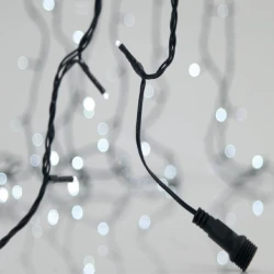 300 led λαμπάκια σε σειρά λευκό φως με 4 επεκτάσεις έως 3 σετ, 31v μετασχηματιστή & πράσινο pvc καλώδιο IP44