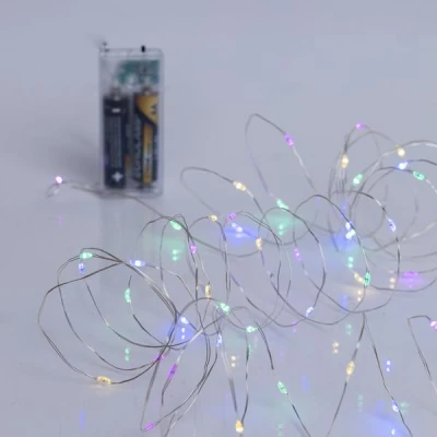 50 mini led σε πολύχρωμο φως, μπαταρίας 2xΑΑ display box,χρονοδιακόπτη & ασημί χάλκινο καλώδιο IP20